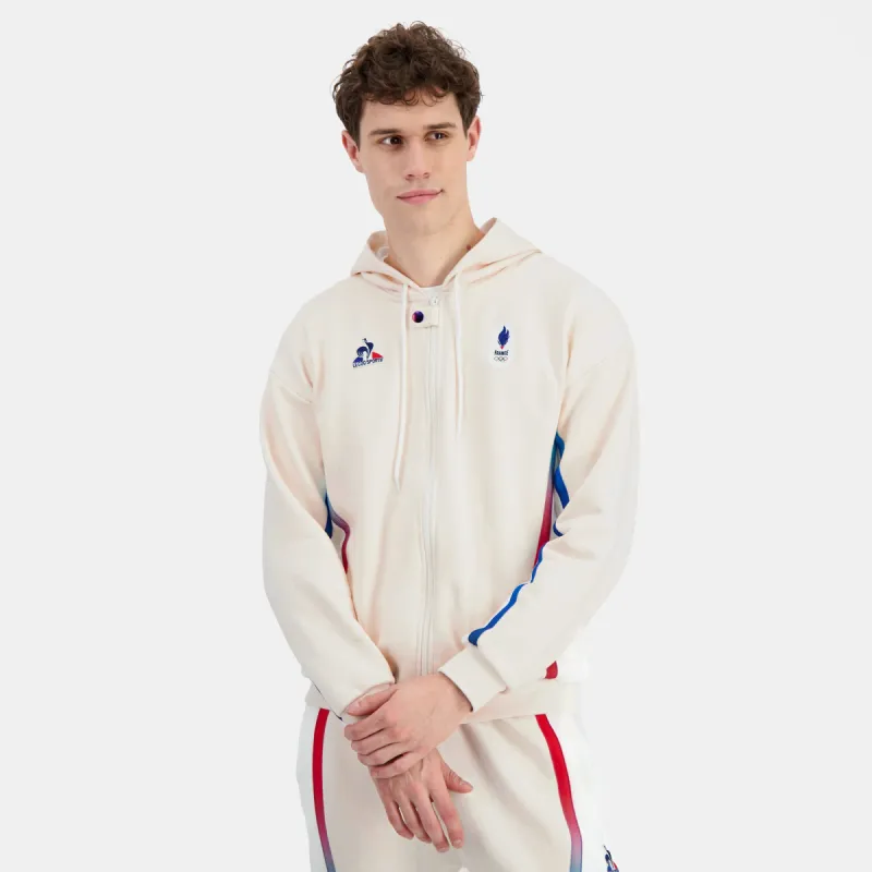 2410051-EFRO 24 FZ Hoody N°1 M écru | Sweat zippé à capuche Équipe de France Homme made by Le Coq Sportif