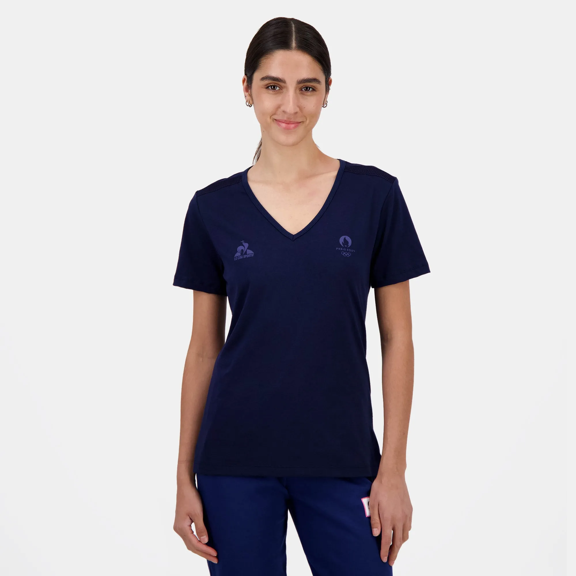 2410577-ESS P24 Tee SS Col V N°1 W bleu nuit | T-shirt Femme sold by Le Coq Sportif