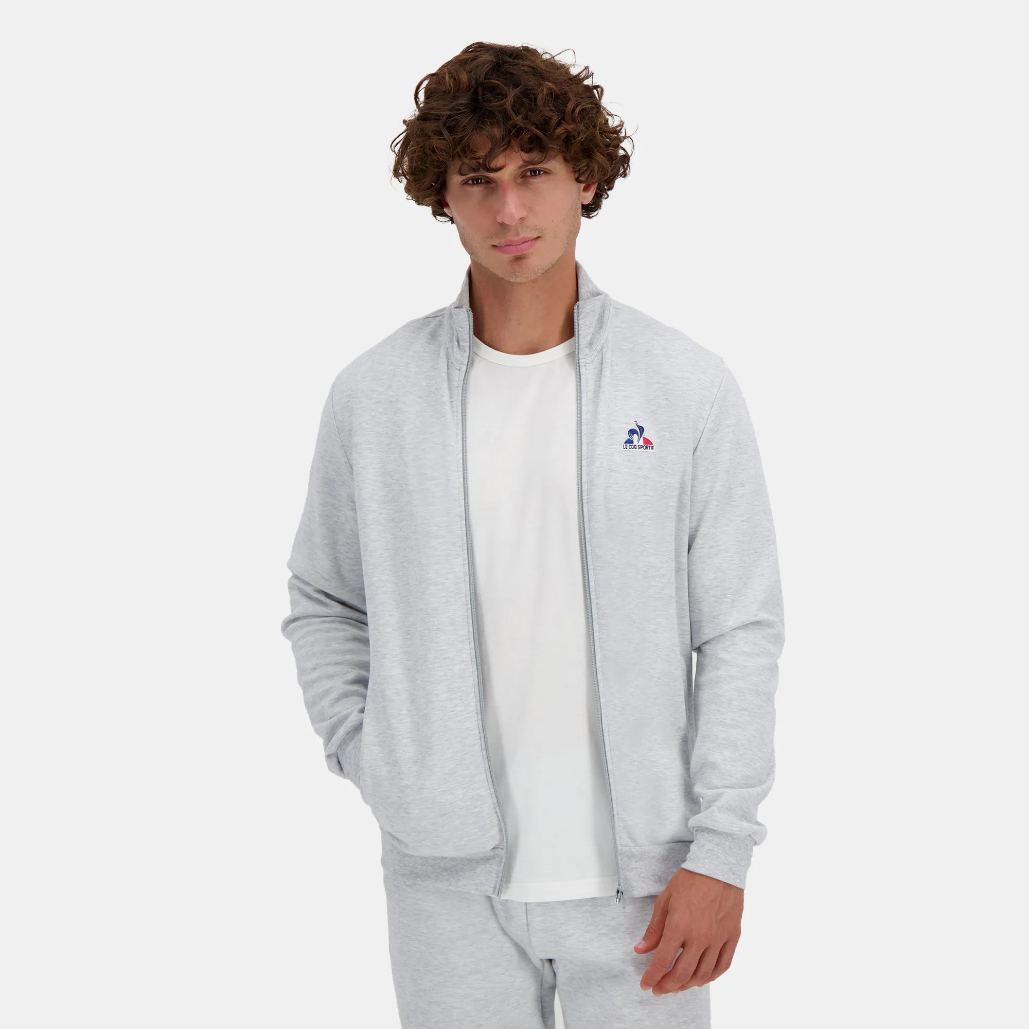 2510026-ESS FZ Sweat N°2 M gris chiné clair | Sweat zippé Homme sold by Le Coq Sportif