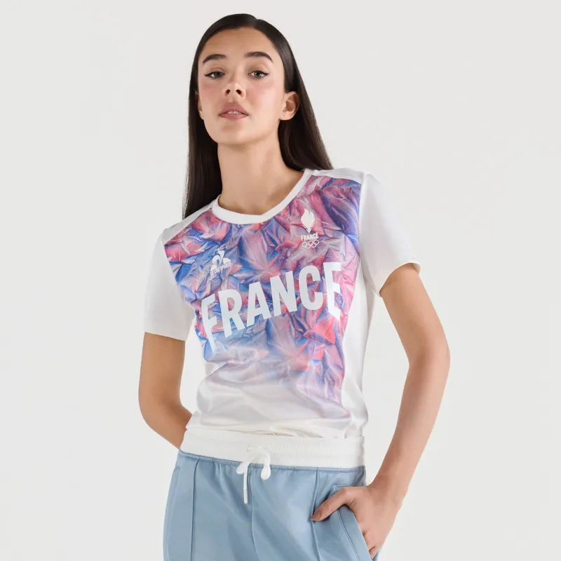 2610267-EFRO 26 Tee SS N°2 W écru/all over milan | Maillot FRANCE en matière respirante Femme sold by Le Coq Sportif