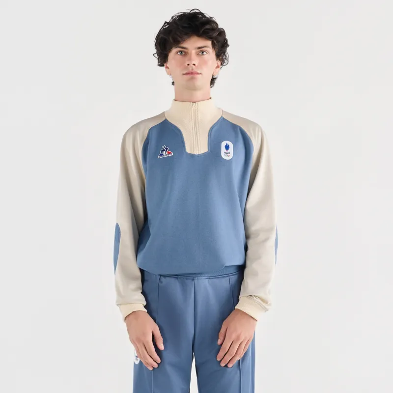 2610197-EFRO 26 Polo LS N°1 M bering sea/bleache | Polo manches longues à col zippé Homme sold by Le Coq Sportif