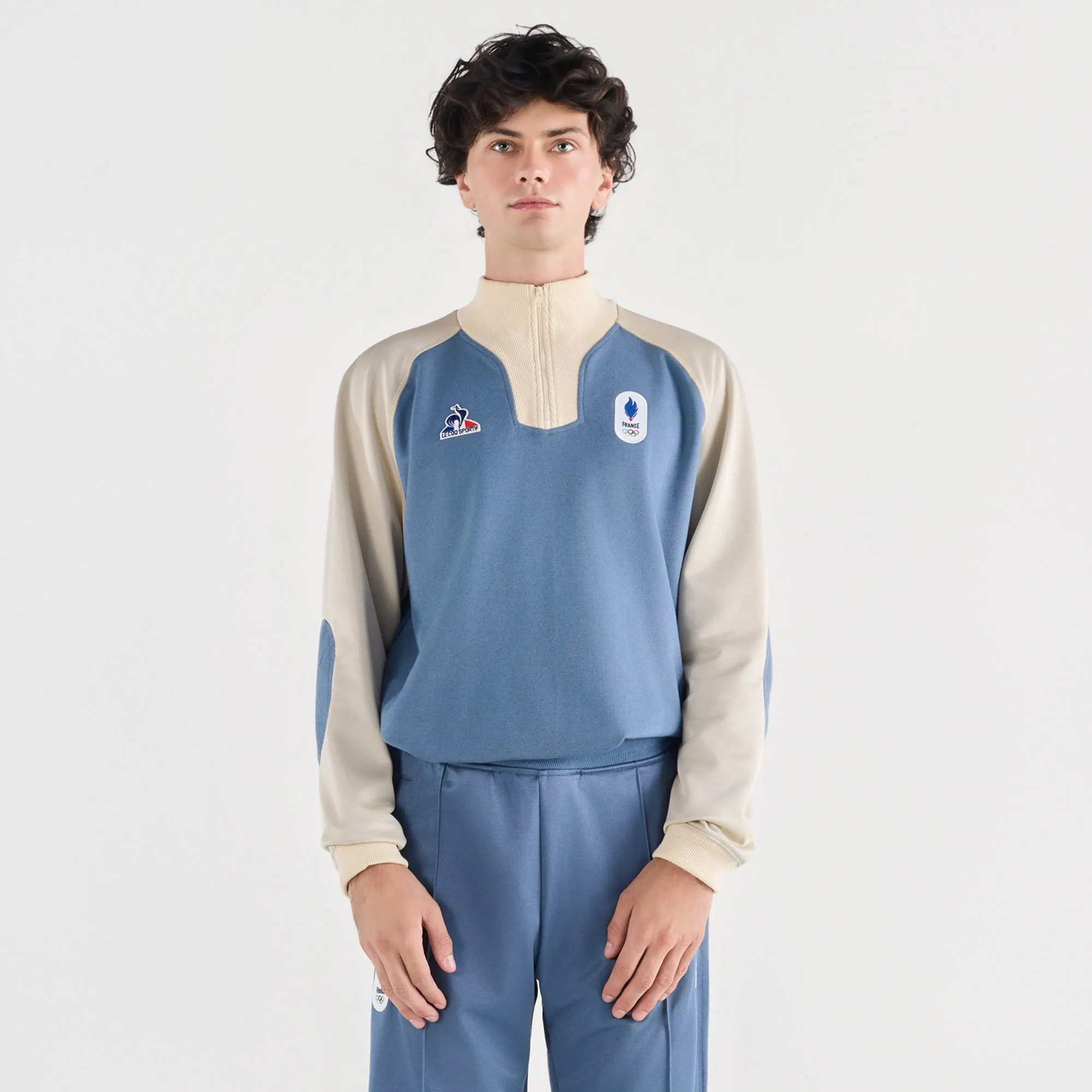 2610197-EFRO 26 Polo LS N°1 M bering sea/bleache | Polo manches longues à col zippé Homme sold by Le Coq Sportif