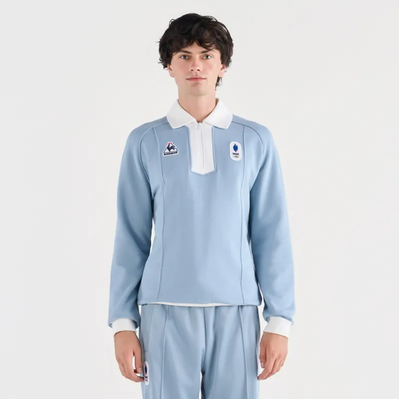 2610160-EFRO 26 Sweat N°1 M ashley blue/marshmal | Sweat rétro col zippé Homme sold by Le Coq Sportif