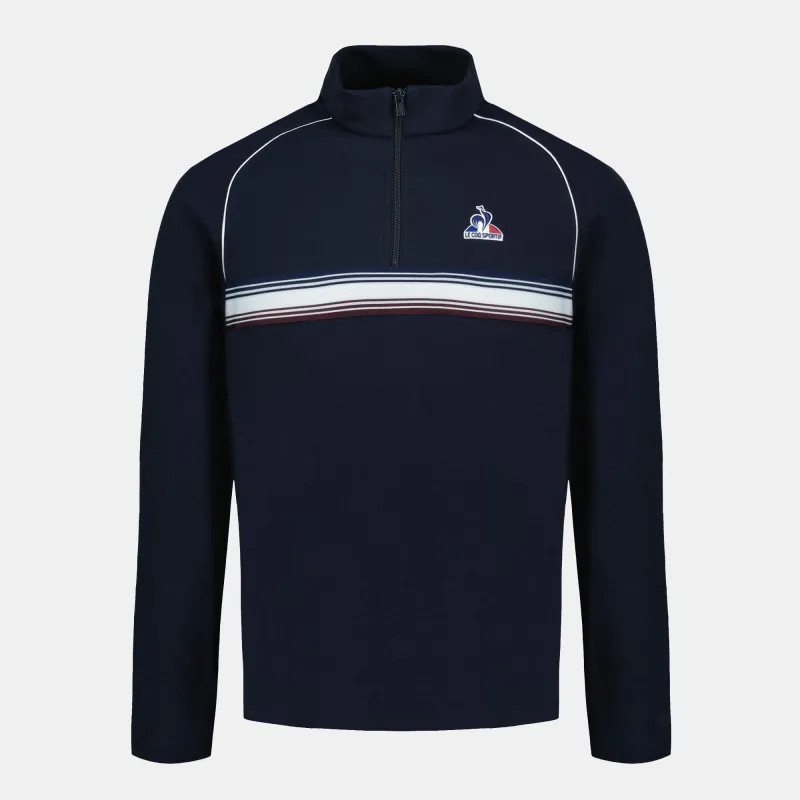 Sweat double face demi zippé et empiècement rayé made by Le Coq Sportif