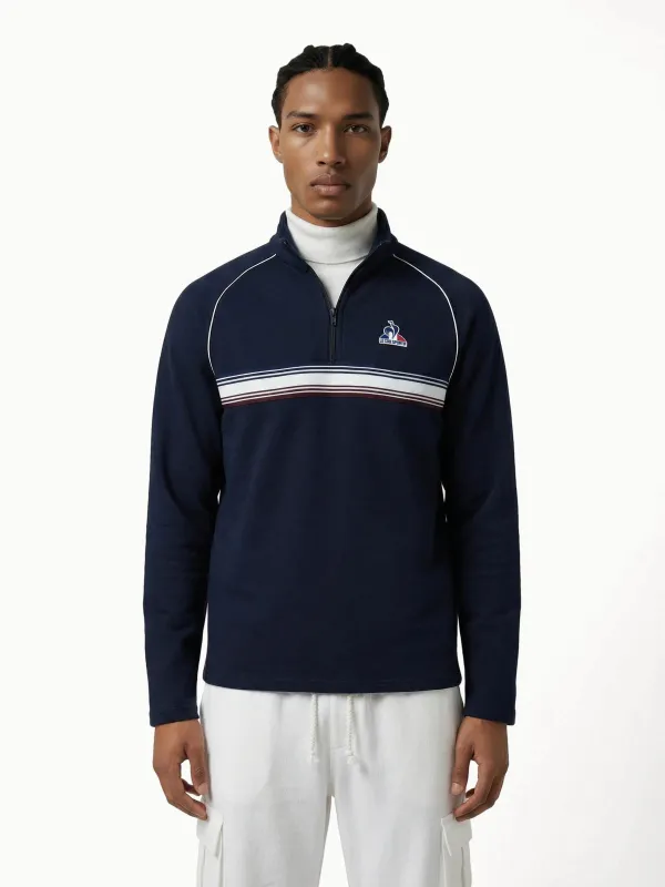Sweat demi-zippé en double face avec bande rayée made by Le Coq Sportif
