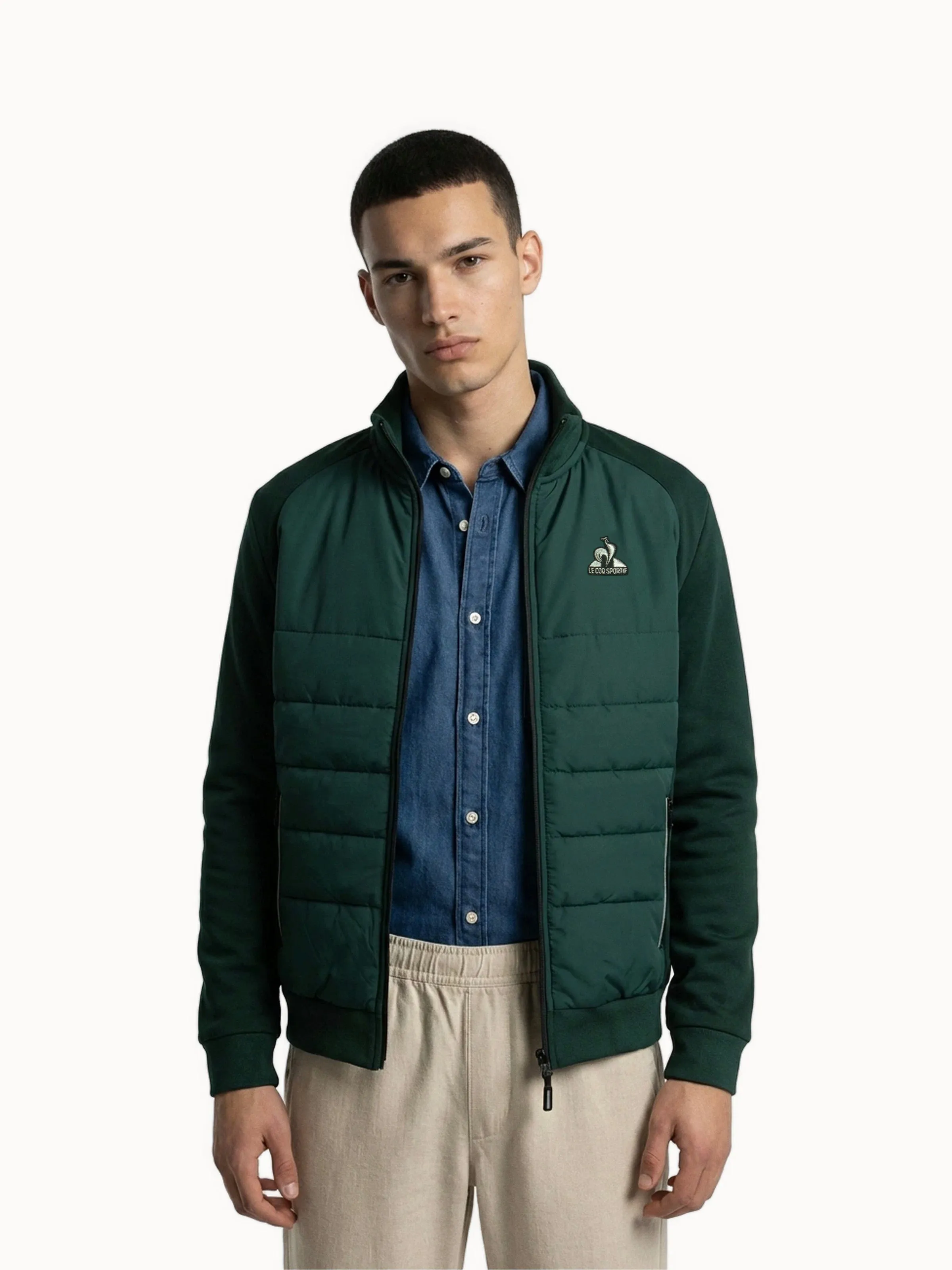Veste zippée matelassée bi-matière avec détail tricolore sold by Le Coq Sportif
