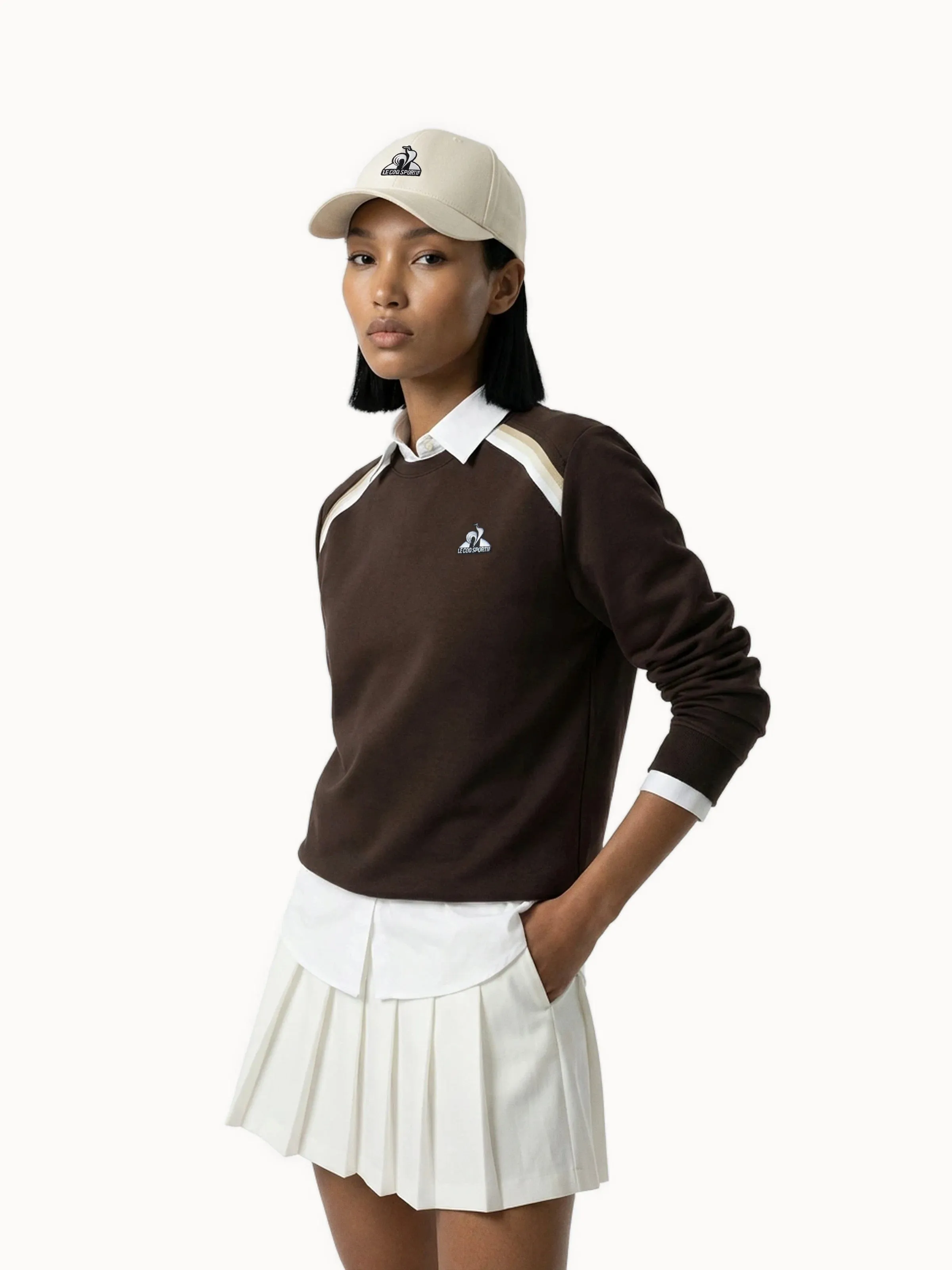 Sweat col rond en double face avec bandes rayées épaules sold by Le Coq Sportif