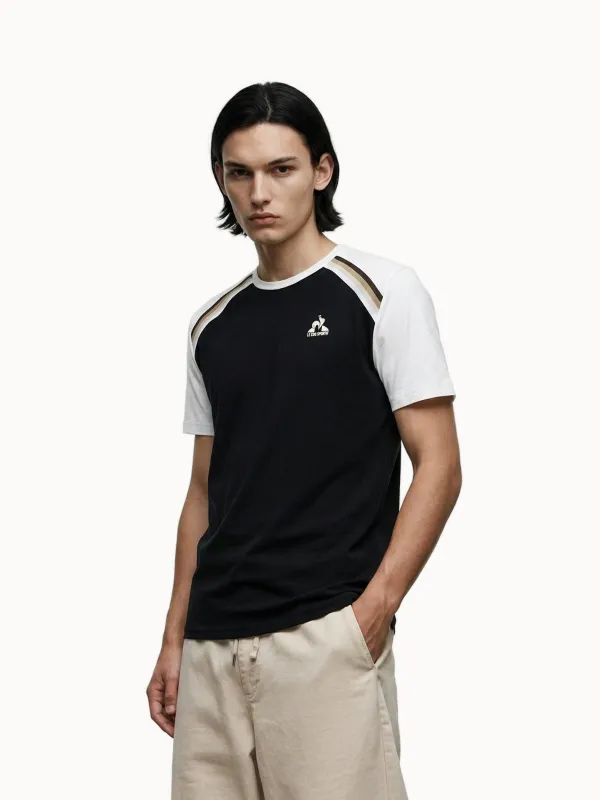 T-shirt en jersey de coton avec bandes rayées épaules made by Le Coq Sportif