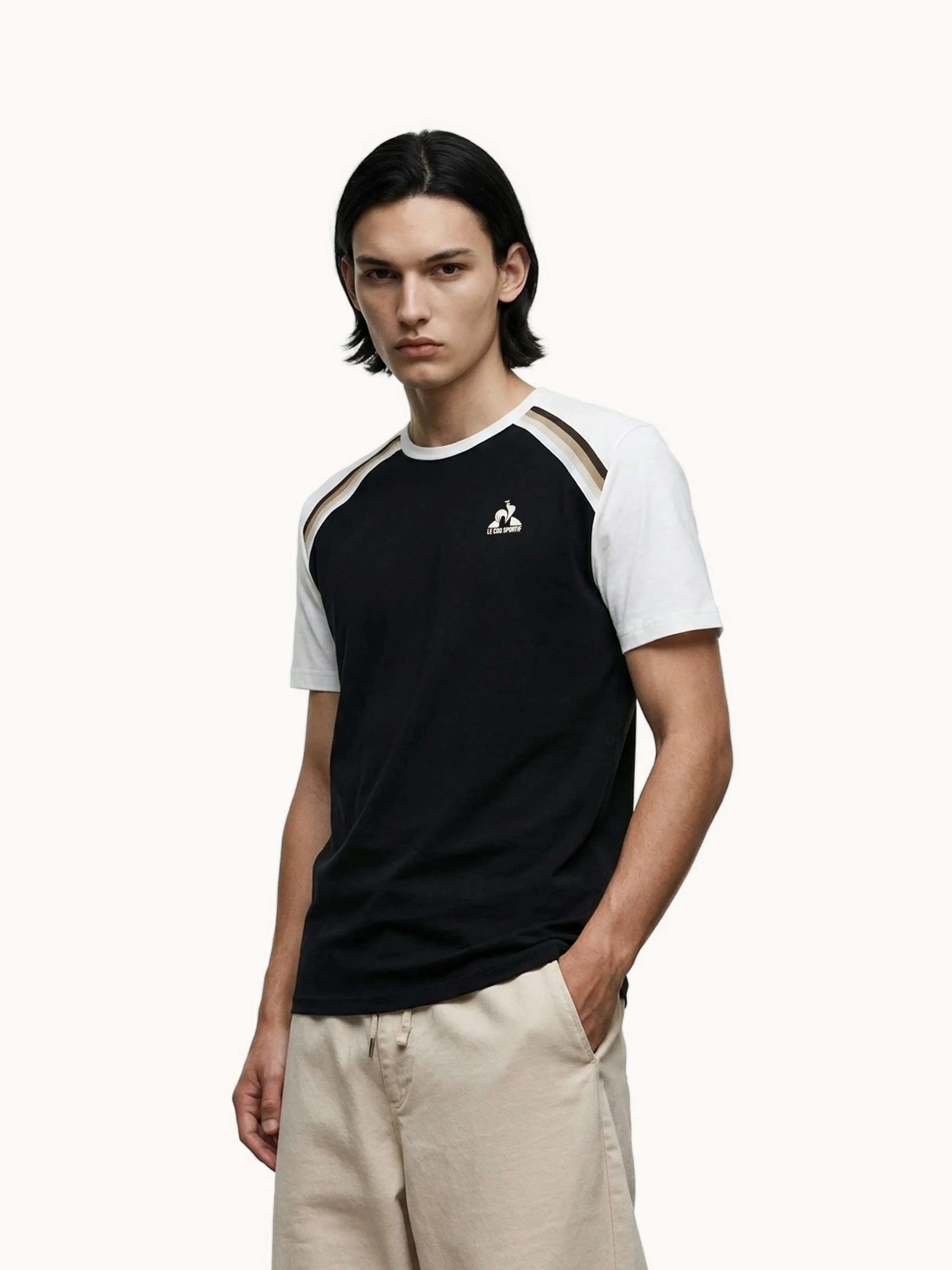 T-shirt en jersey de coton avec bandes rayées épaules sold by Le Coq Sportif