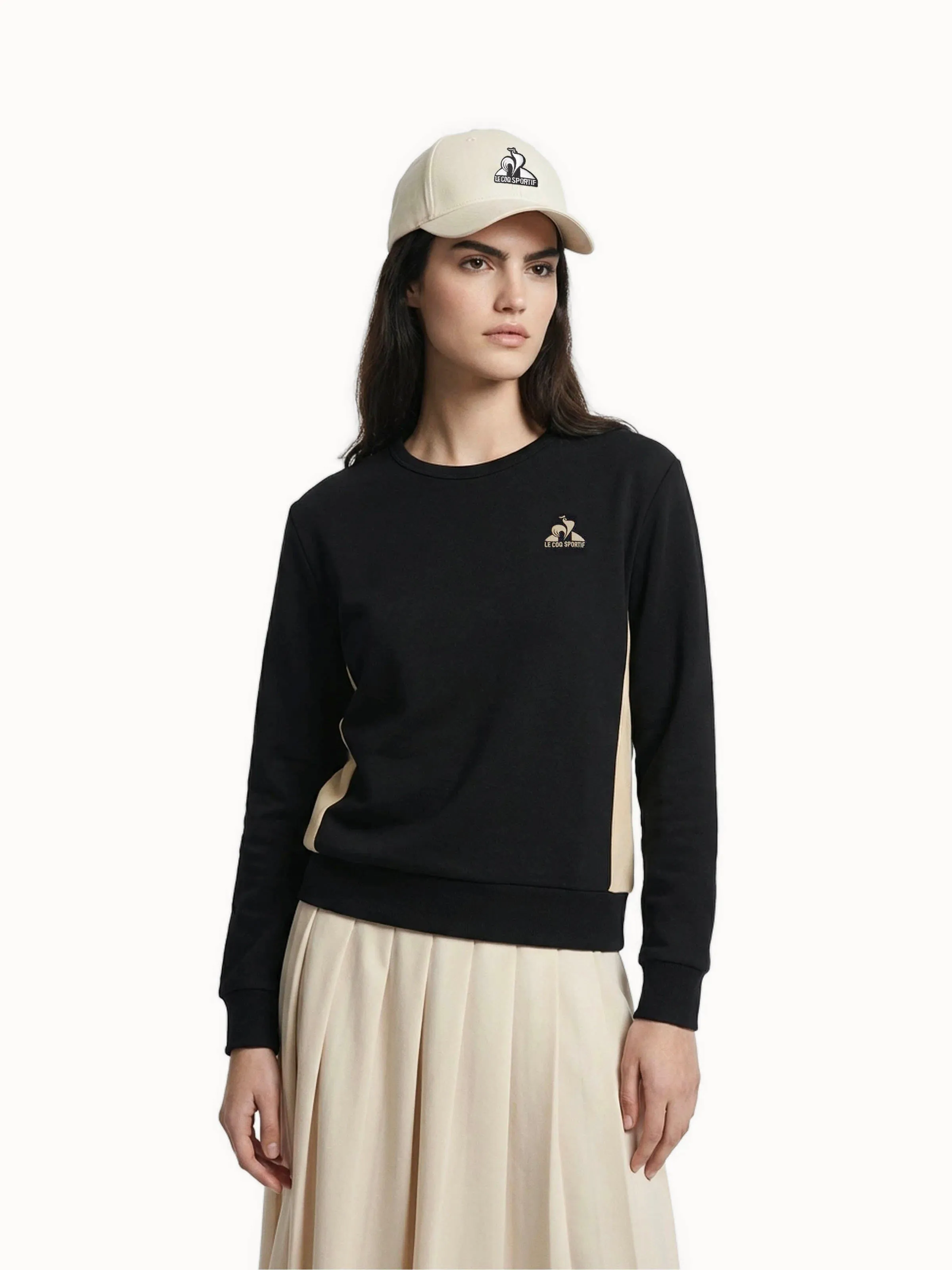 Sweat col rond en double face avec bandes côtés contrastées sold by Le Coq Sportif