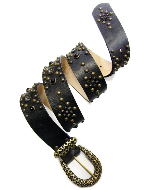 Black and Brass Studded Belt sold by Leatherock