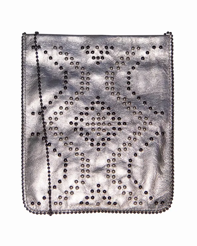 Large Kiss Studded Cell Pouch made by Leatherock