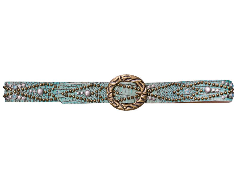 Hornback Teal Studded Belt sold by Leatherock product image thumbnail 2