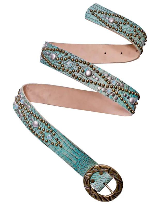 Hornback Teal Studded Belt sold by Leatherock