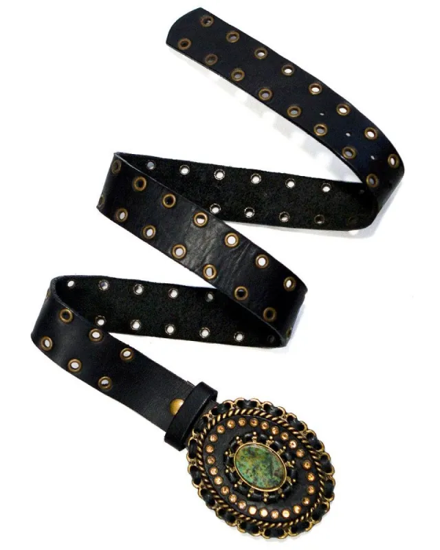 Statement Buckle Eyelet Belt sold by Leatherock
