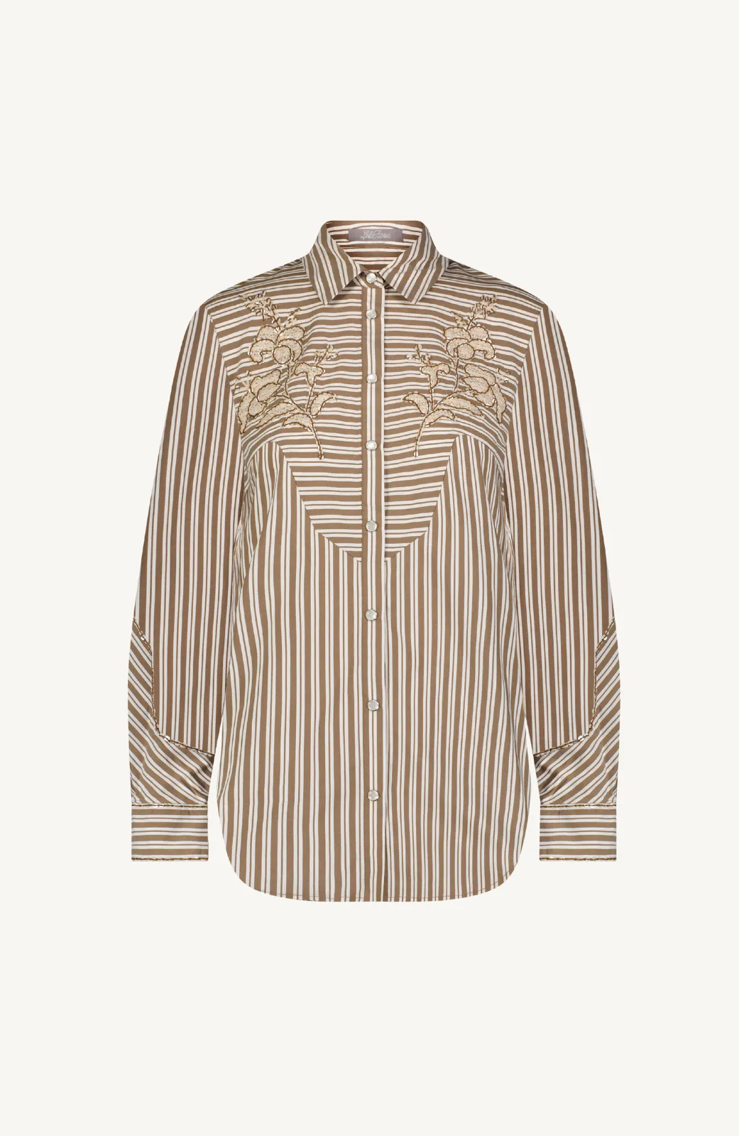 Shell Embroidered Striped Cotton Poplin Shirt sold by Lela Rose