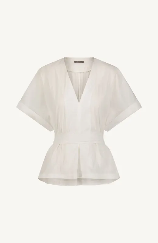 Cotton Poplin V-Neck Peplum Top made by Lela Rose