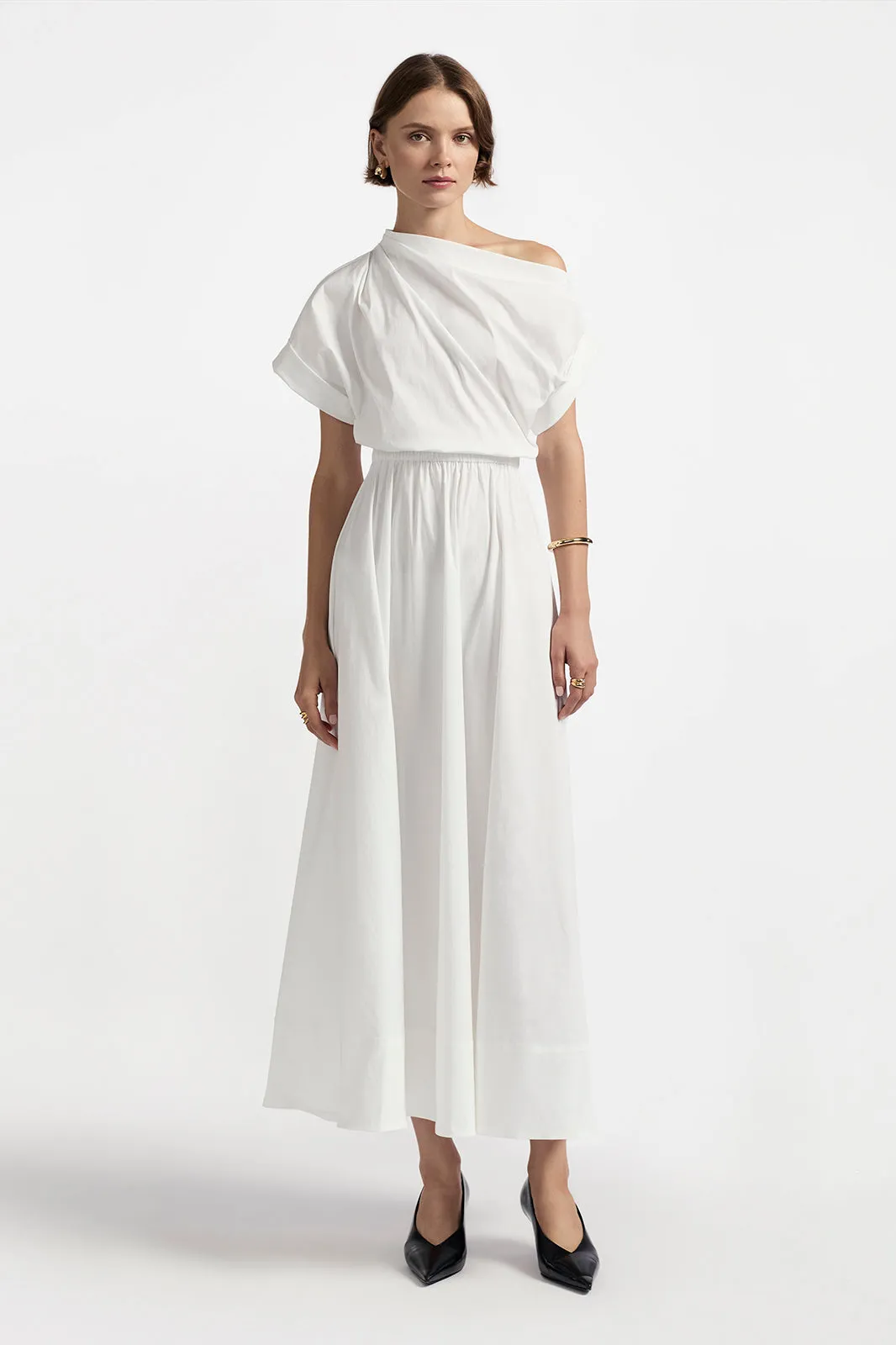 Cotton Poplin Short Sleeve Draped Shoulder Midi Dress sold by Lela Rose product image thumbnail 2
