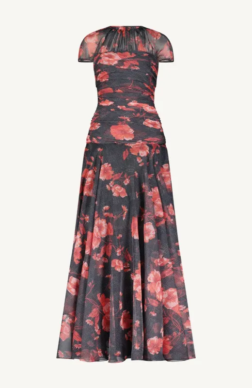 Floral Printed Glenn Plaid Chiffon Ruched Gown sold by Lela Rose
