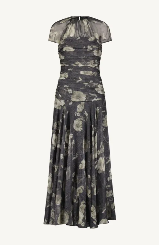 Floral Printed Glenn Plaid Chiffon Ruched Gown sold by Lela Rose