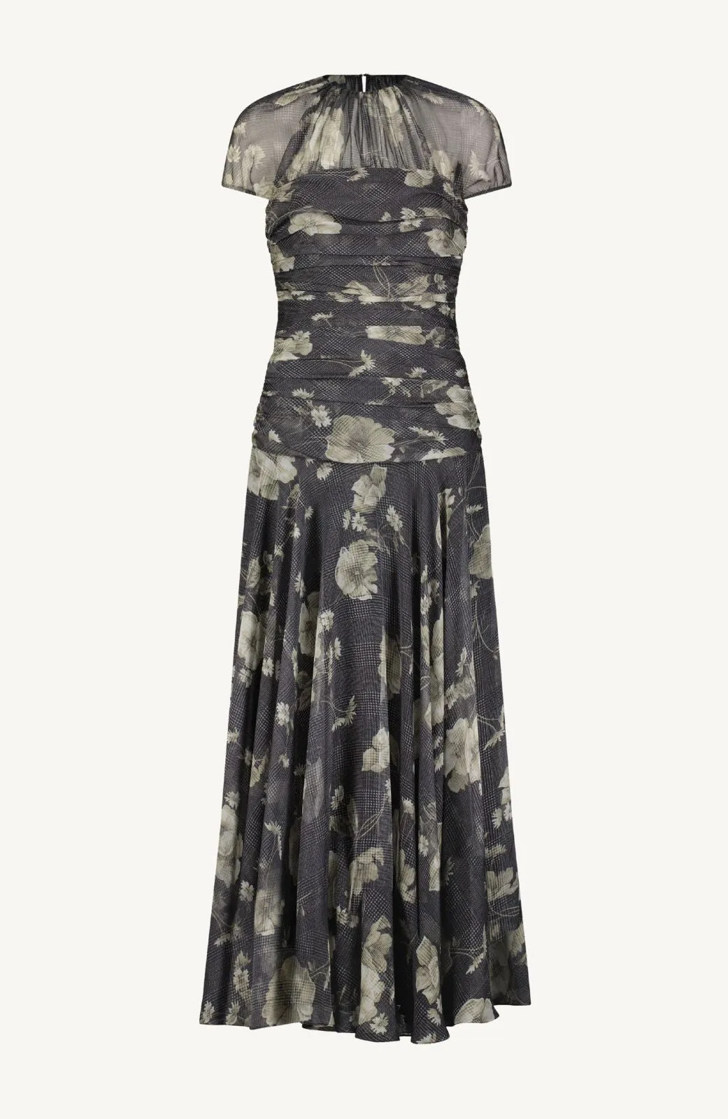Floral Printed Glenn Plaid Chiffon Ruched Gown sold by Lela Rose