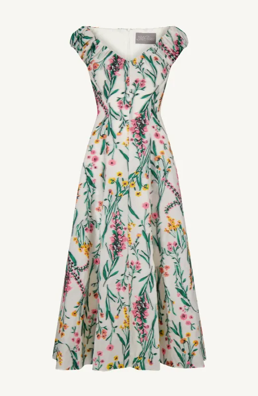 Floral Fil Coupe V Neck Off Shoulder Dress sold by Lela Rose