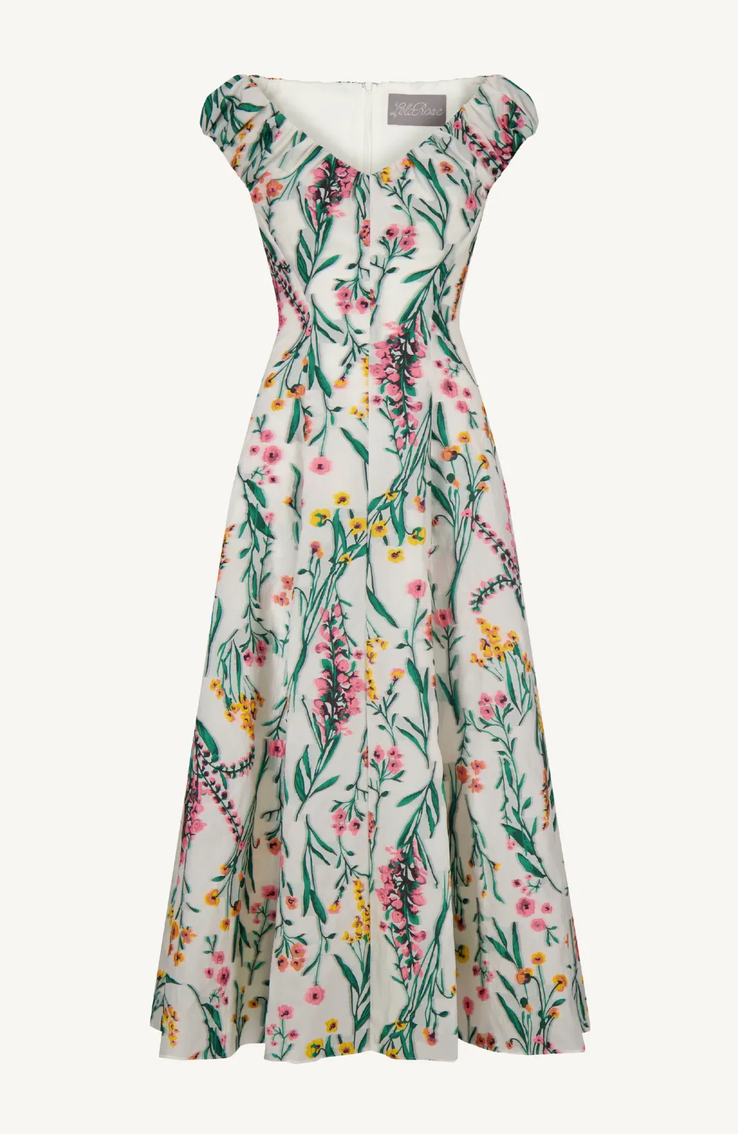 Floral Fil Coupe V Neck Off Shoulder Dress sold by Lela Rose