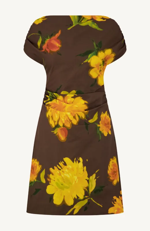 Floral Printed Cotton Cap Sleeve Shirred A Line Dress sold by Lela Rose