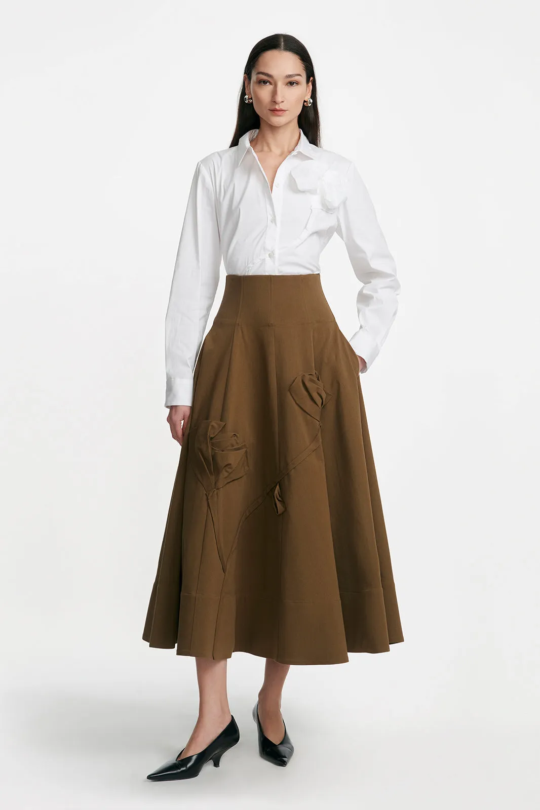 Stretch Cotton Twill Draped Rose Parker Skirt sold by Lela Rose product image thumbnail 2