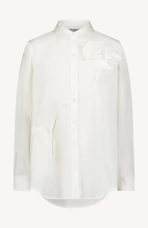 Cotton Poplin Draped Rose Button Down Shirt made by Lela Rose