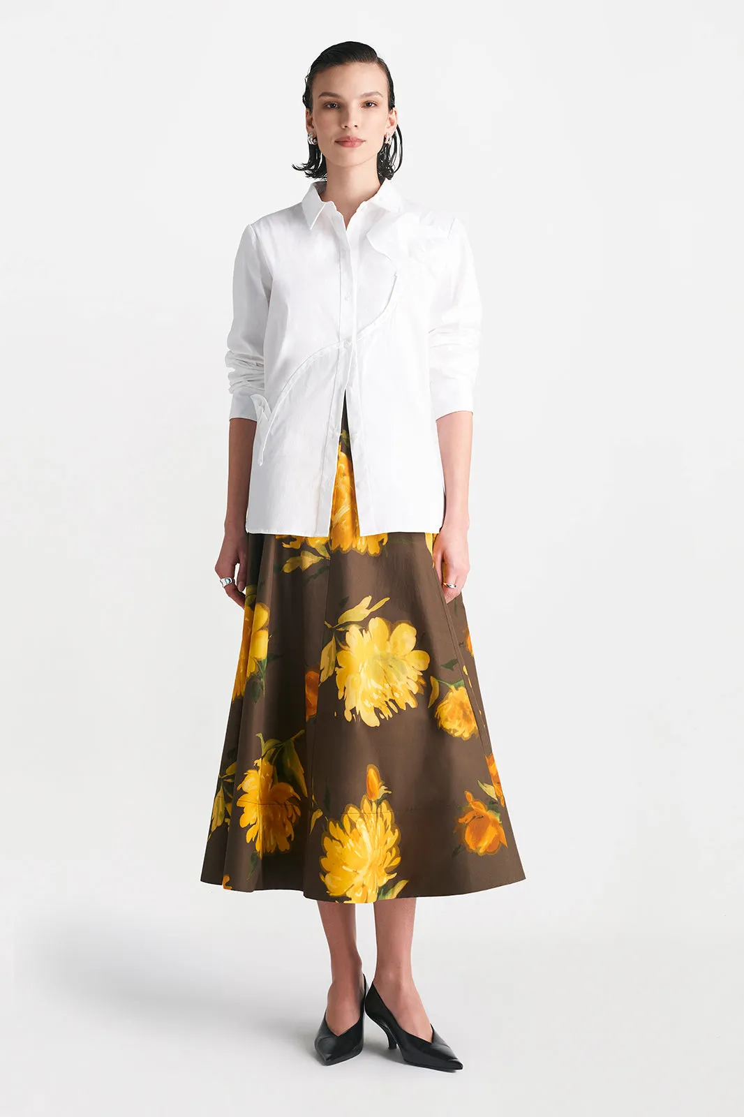 Cotton Poplin Draped Rose Button Down Shirt sold by Lela Rose product image thumbnail 2