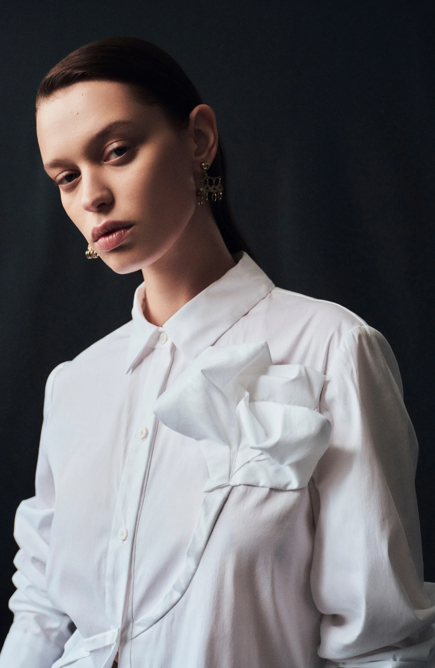 Cotton Poplin Draped Rose Button Down Shirt sold by Lela Rose product image thumbnail 3