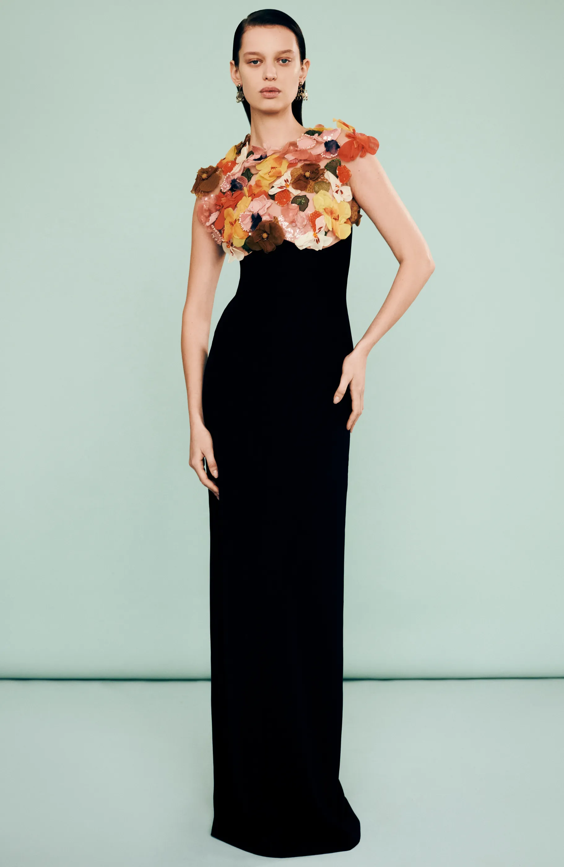 Mixed Media Floral Embroidery Cap Sleeve Gown sold by Lela Rose product image thumbnail 3