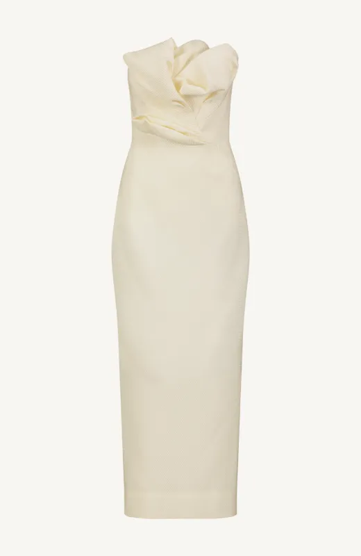 Textured Satin Draped Tulip Sheath sold by Lela Rose