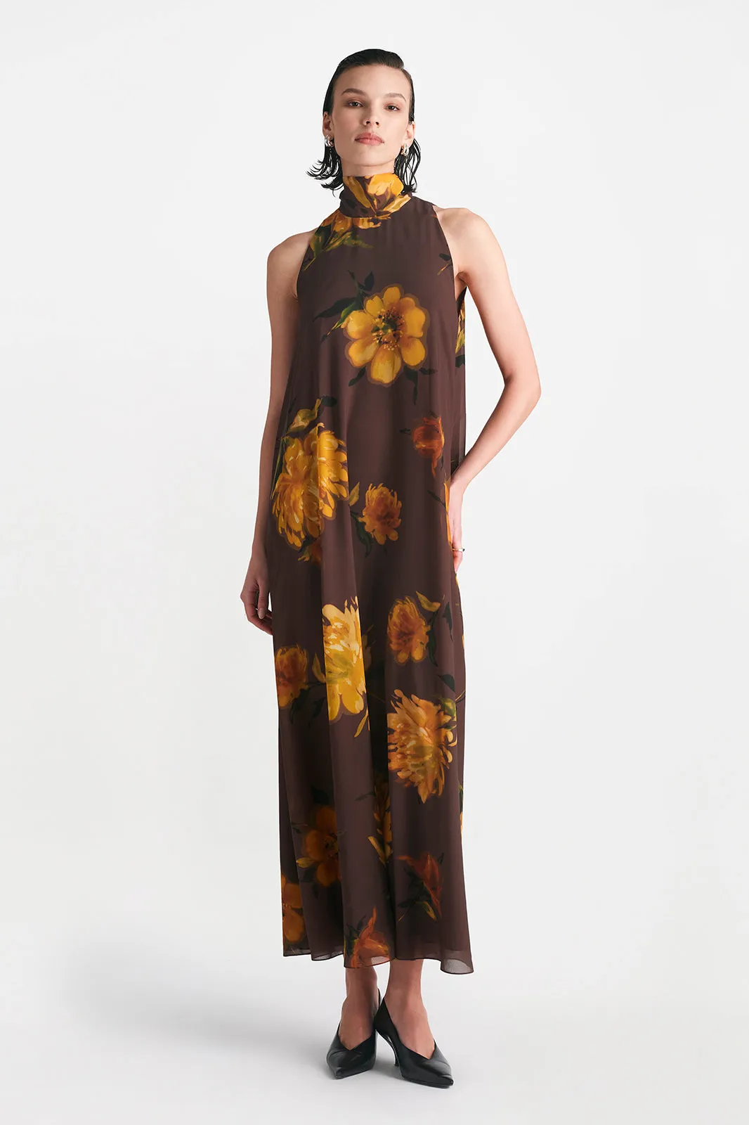 Floral Printed Chiffon Sleeveless Tie Neck Maxi Dress sold by Lela Rose product image thumbnail 2