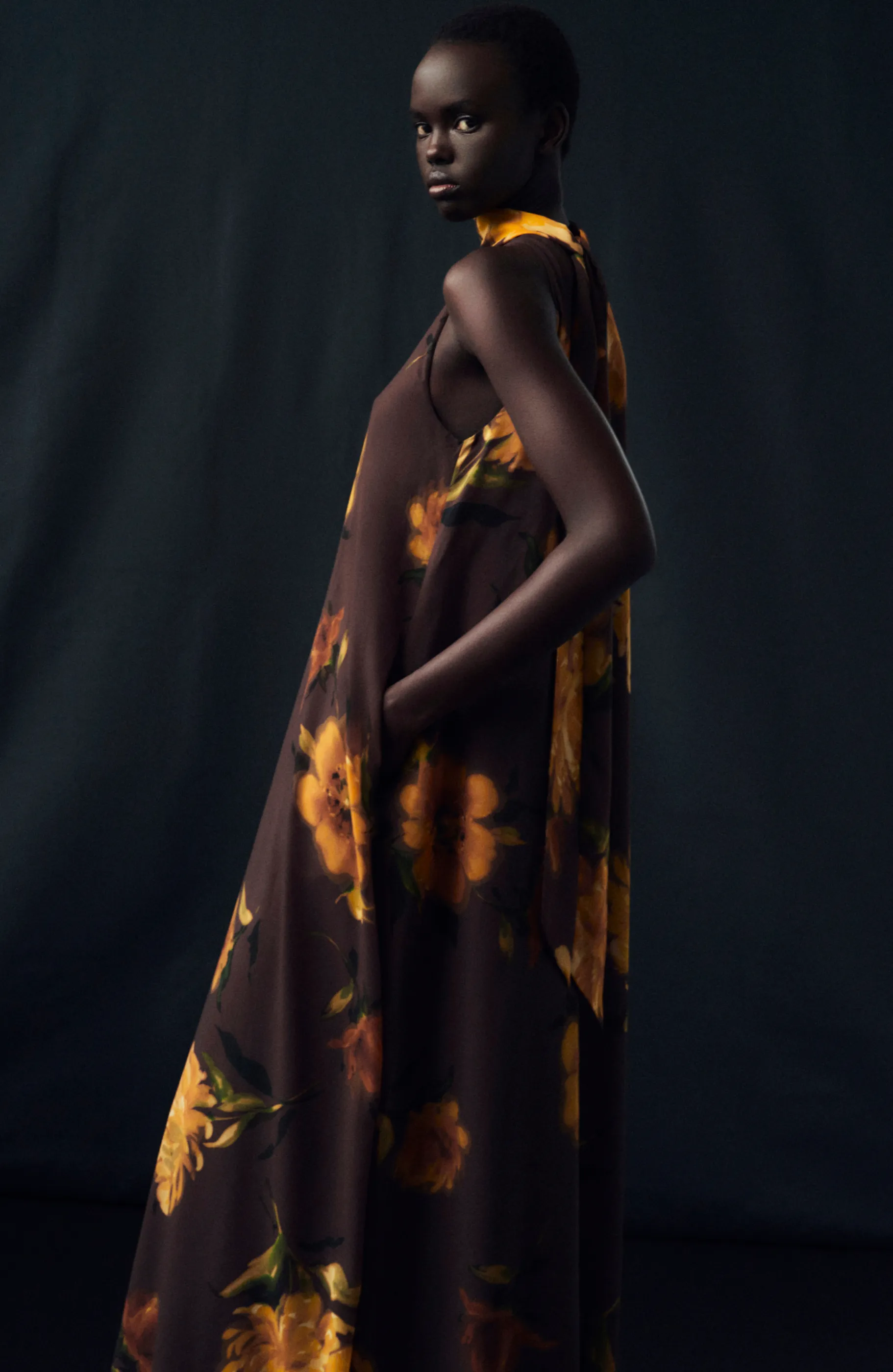 Floral Printed Chiffon Sleeveless Tie Neck Maxi Dress sold by Lela Rose product image thumbnail 4