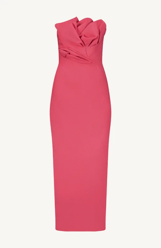 Textured Satin Draped Tulip Sheath sold by Lela Rose