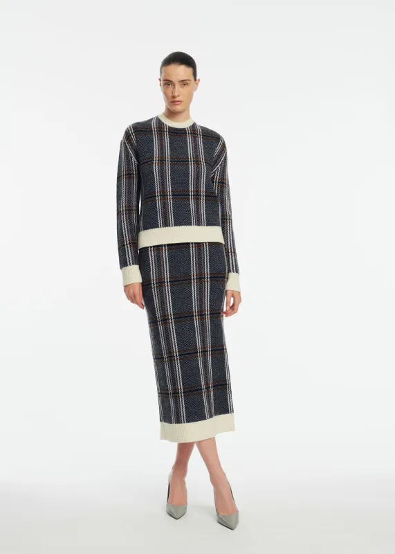 Plaid Jacquard Knit Skirt made by Lela Rose