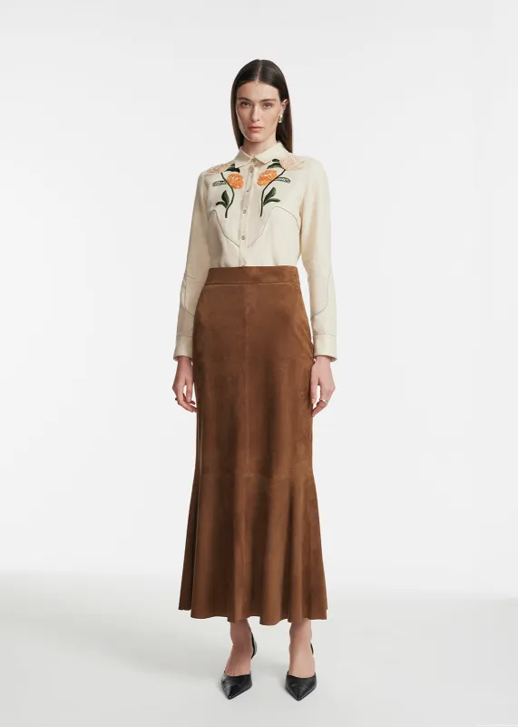 Suede Tulip Skirt sold by Lela Rose