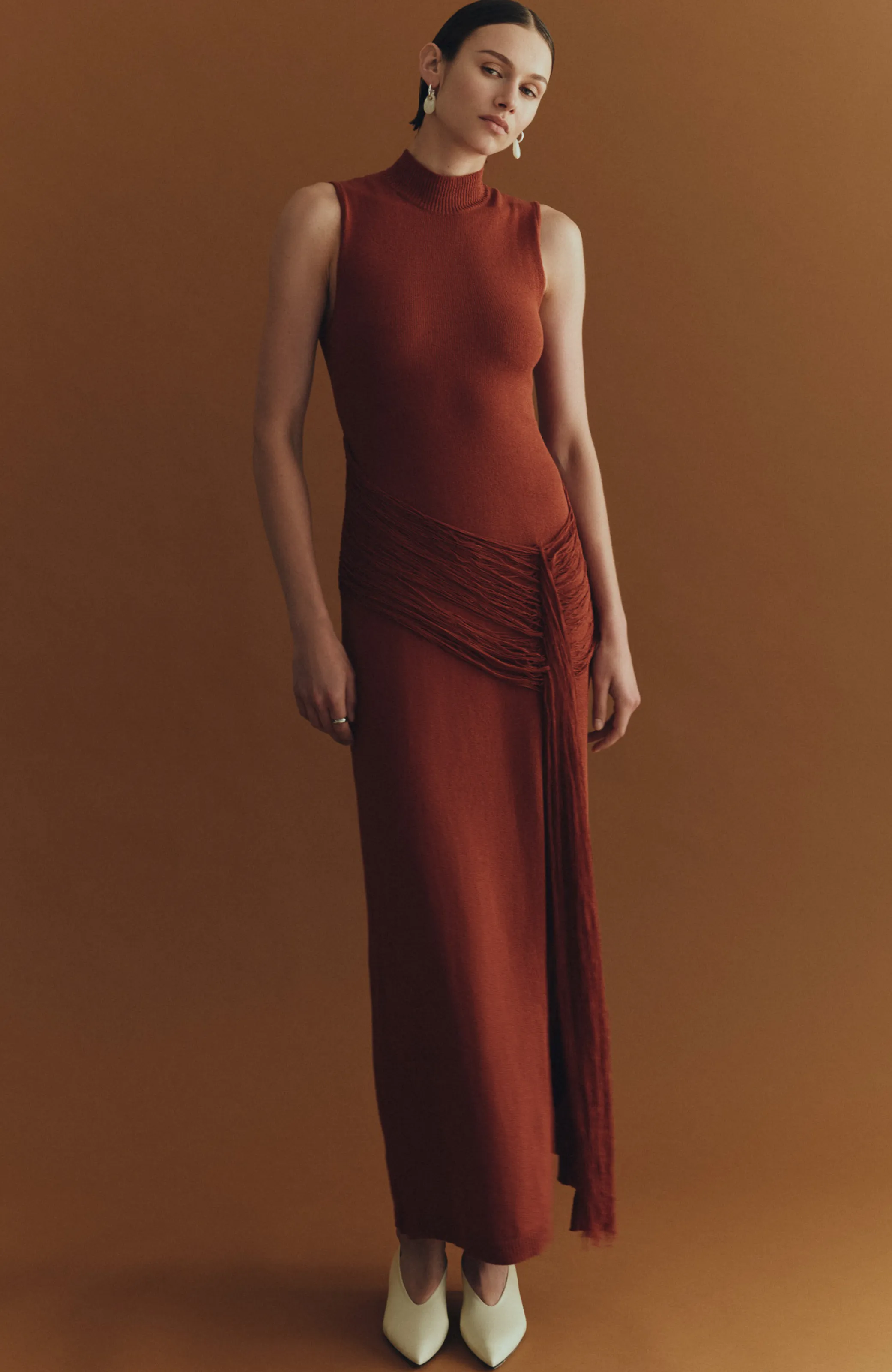 Fringe Detail Knit Mock Neck Dress sold by Lela Rose product image thumbnail 2