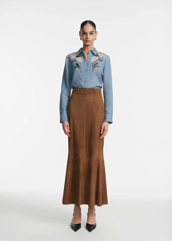 Floral Cord Embroidered Linen Shirt sold by Lela Rose
