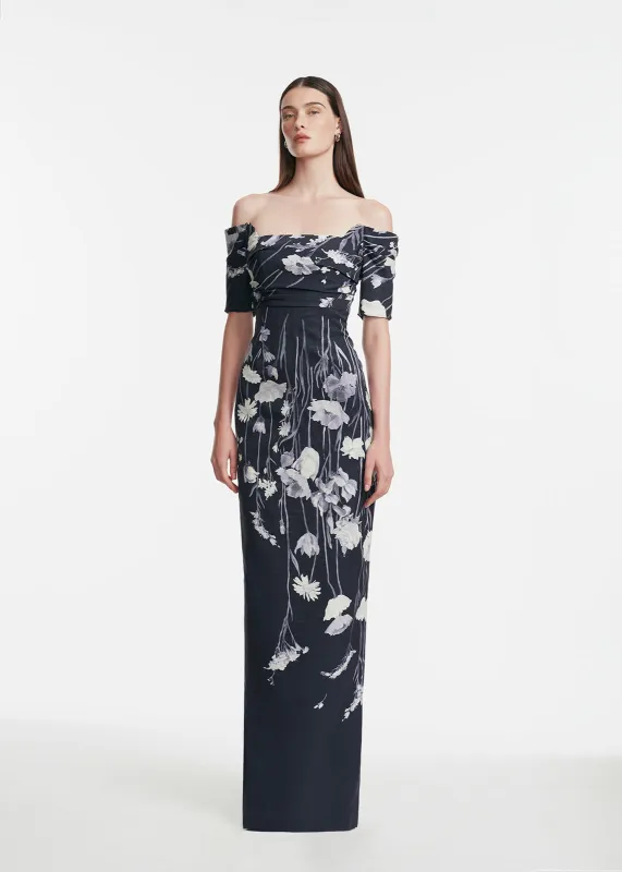 Floral Faille Cuff Sleeve Gown sold by Lela Rose