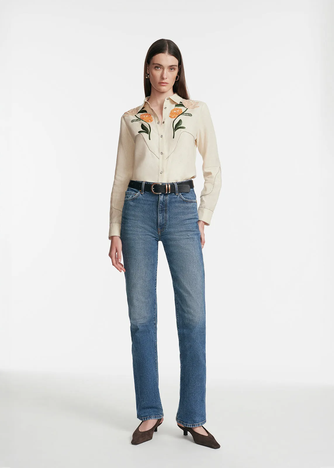 Floral Cord Embroidered Linen Shirt sold by Lela Rose product image thumbnail 2