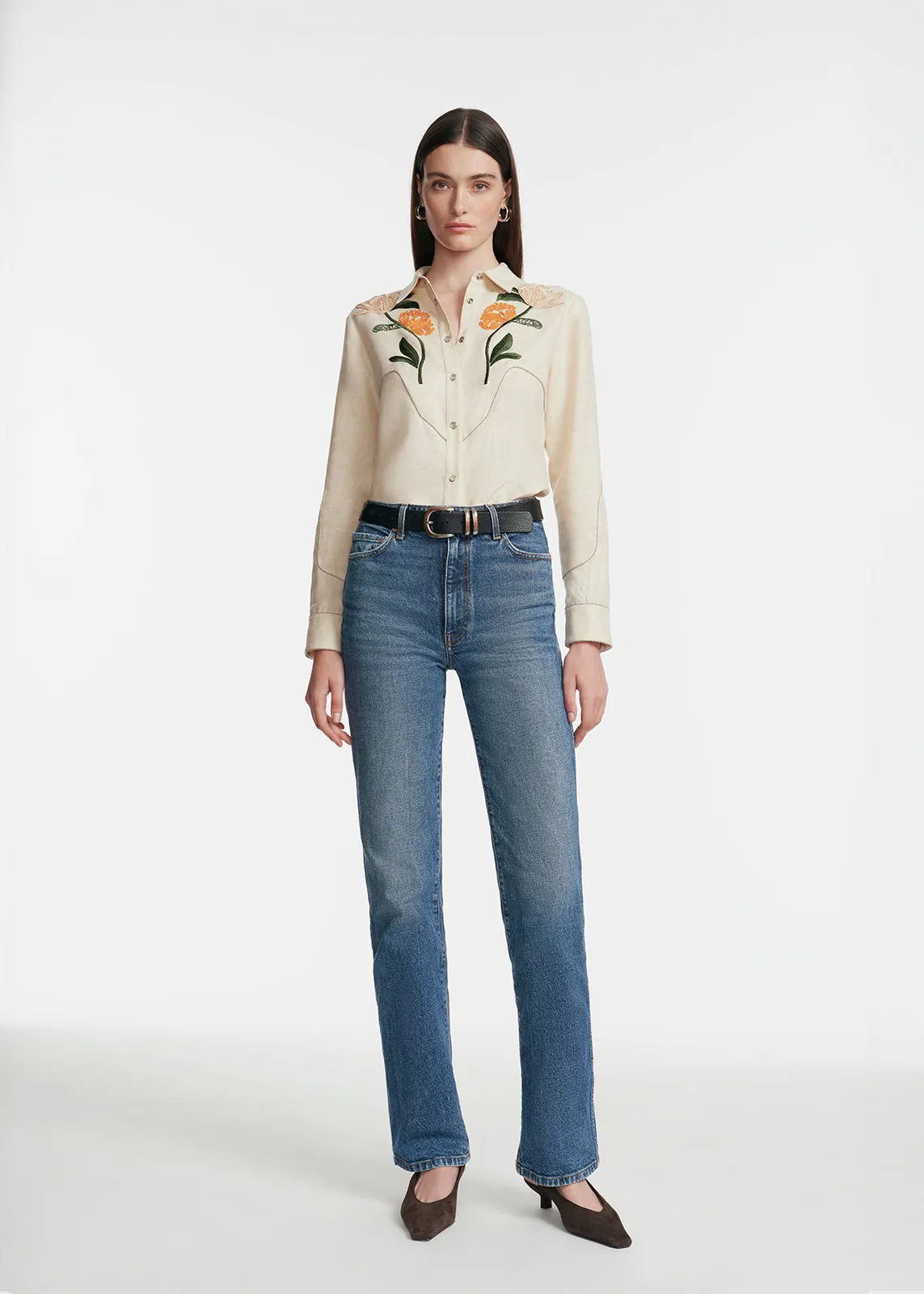 Floral Cord Embroidered Linen Shirt sold by Lela Rose