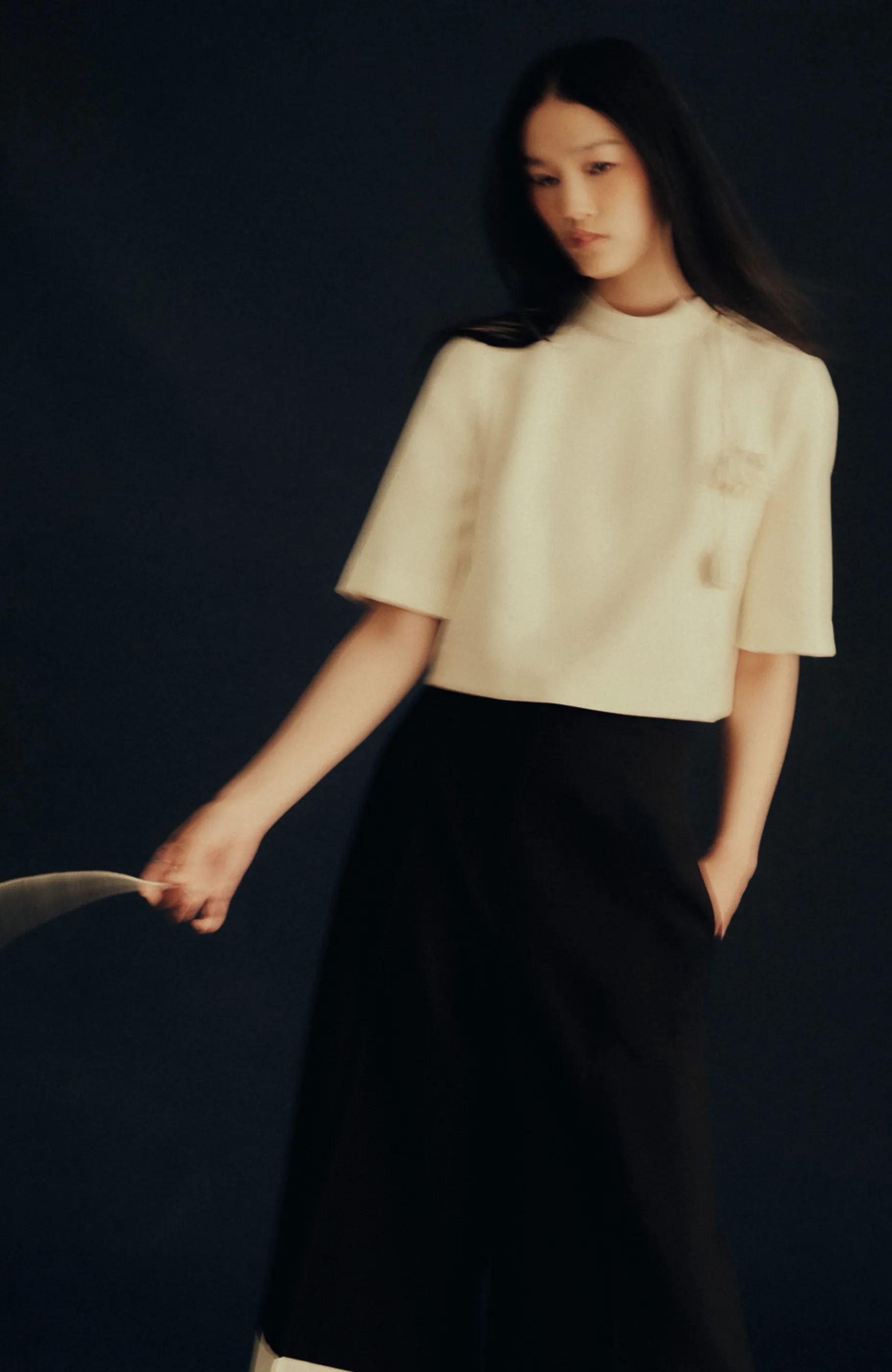 Stretch Twill Drop Flower Crop Top sold by Lela Rose product image thumbnail 2