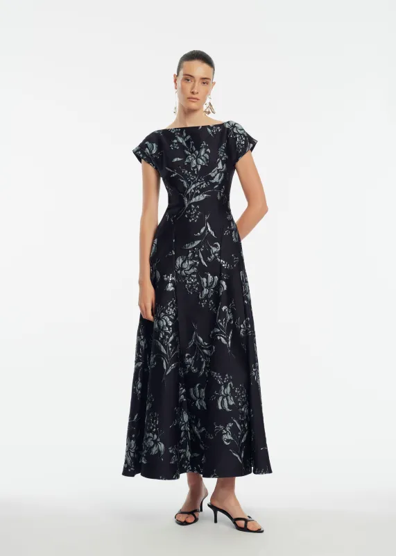 Metallic Floral Jacquard Seam Detail Dress sold by Lela Rose