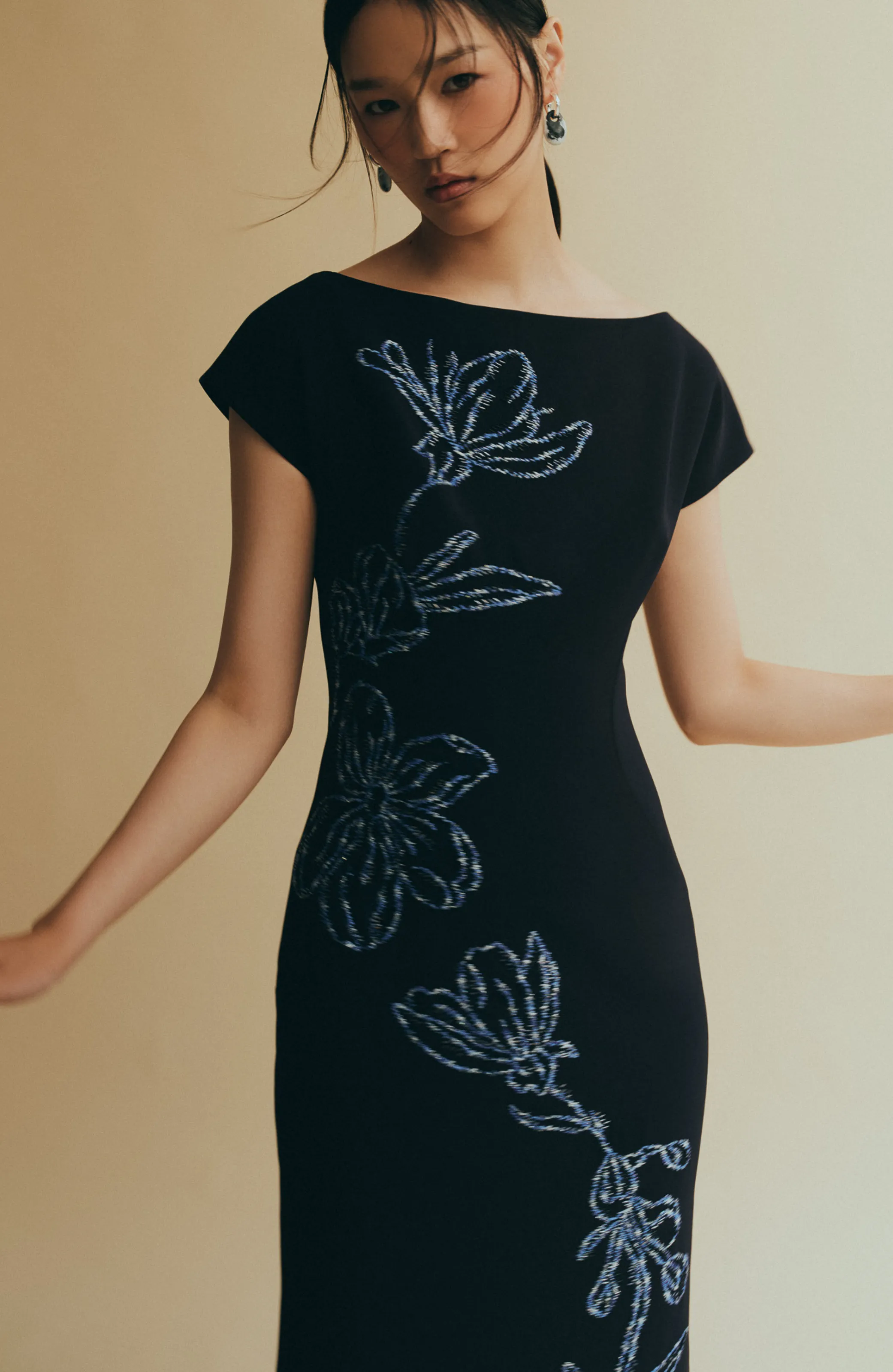 Ikat Floral Embroidered Fluid Crepe Dress sold by Lela Rose product image thumbnail 2