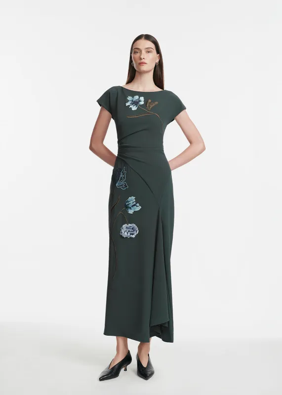 Floral Cord Embroidered Fluid Crepe Cascade Dress sold by Lela Rose
