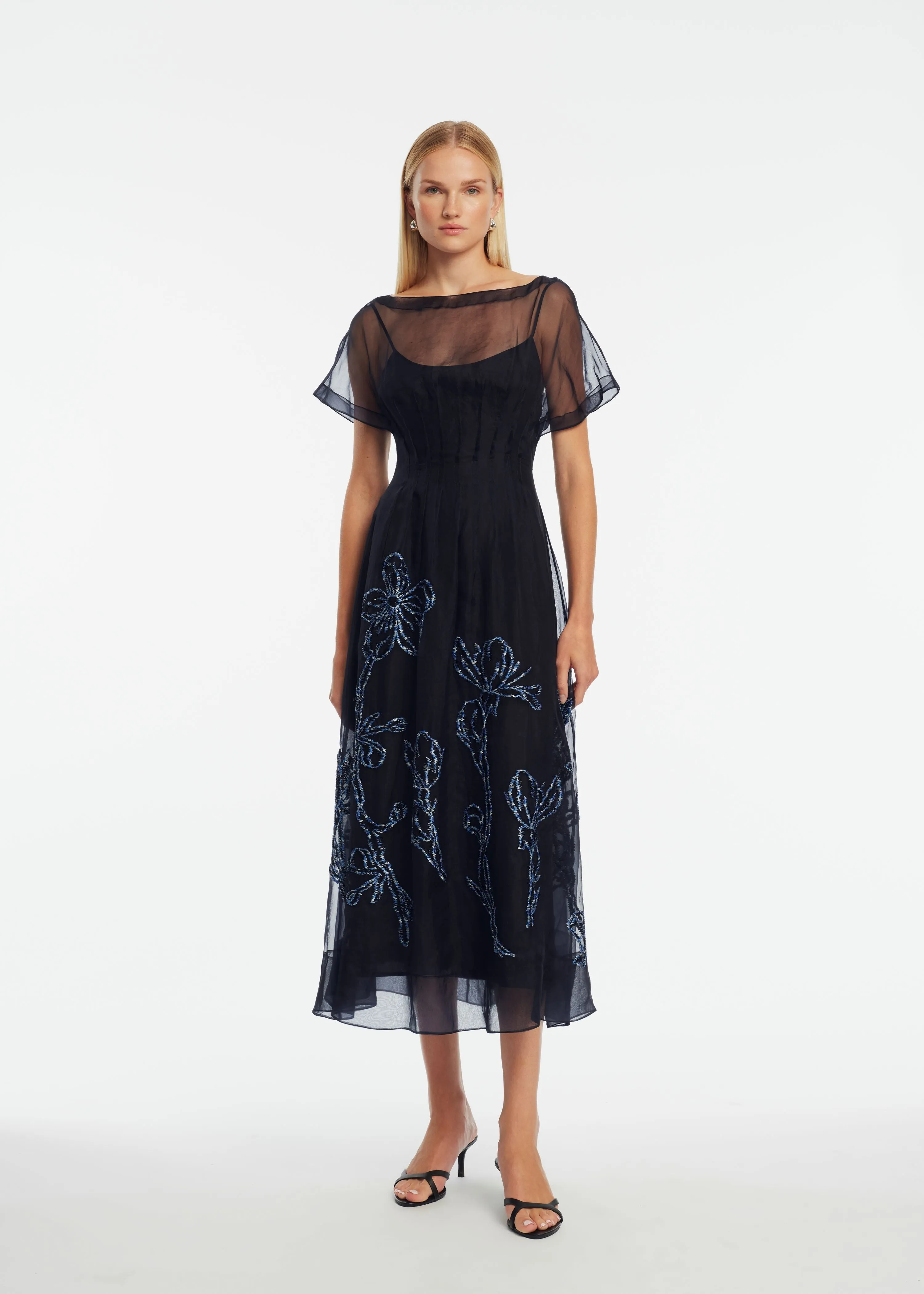 Ikat Floral Embroidered Organza Dress sold by Lela Rose