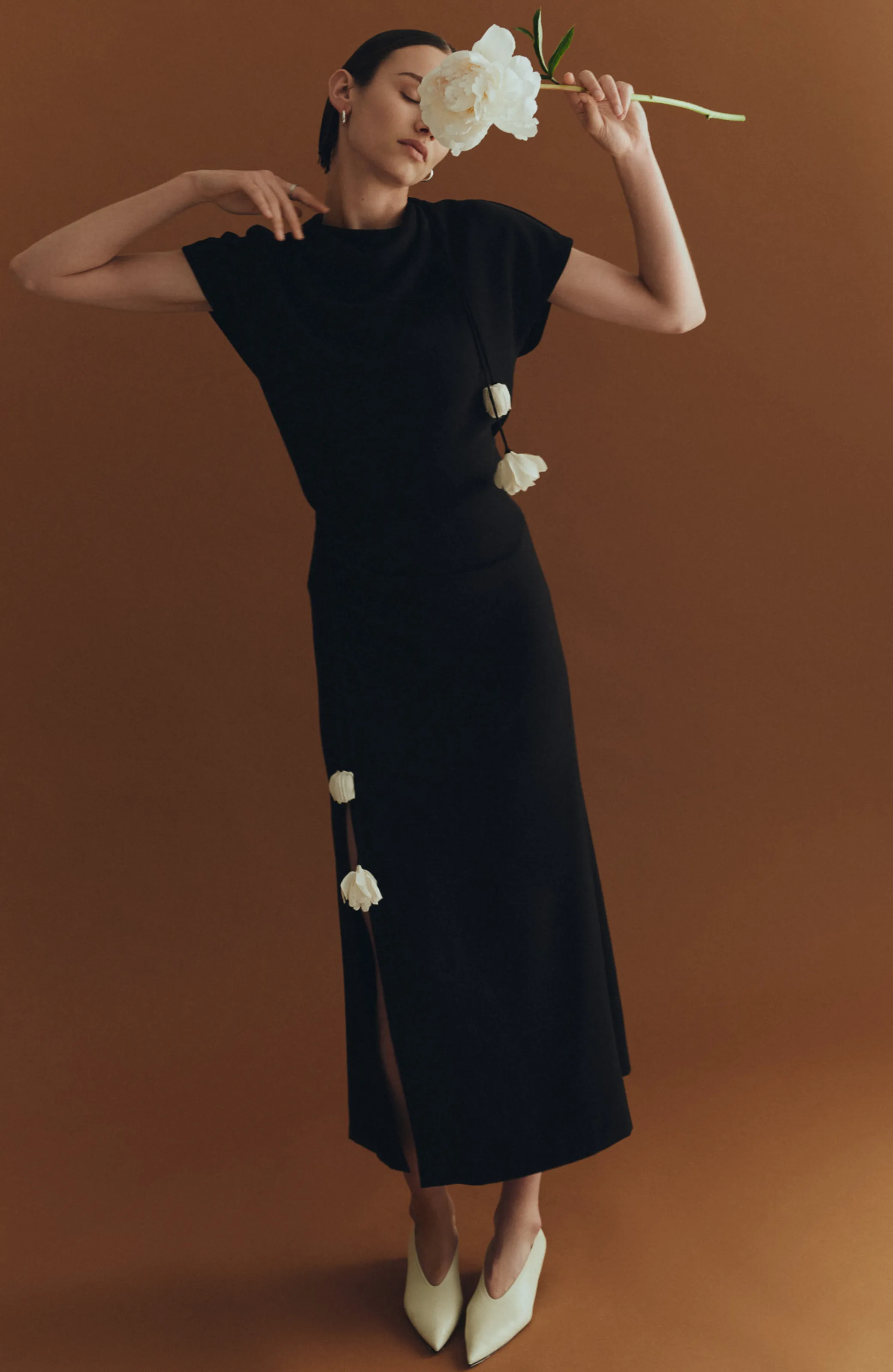 Fluid Crepe Drop Flower Ruched Skirt sold by Lela Rose product image thumbnail 2